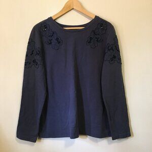Floral Embroidered and Mesh Shoulder 100% Cotton Sweater